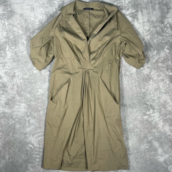 Lafayette 148 Dress Women’s Medium Green Knee Length Collar Ruched Casual - Picture 3 of 9